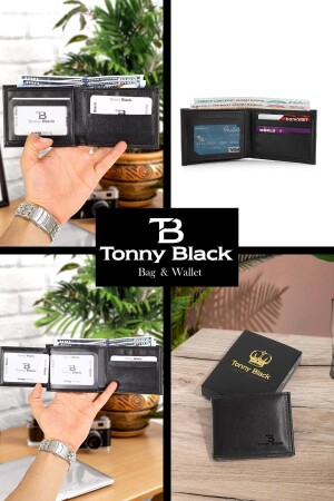 Original Herren-Geldbörse aus schwarzem, stilvollem Leder mit Geschenkbox, Kartenhalter-Geldbörse mit Kartenhalter und Papiergeldfach TBDC00002 - 2