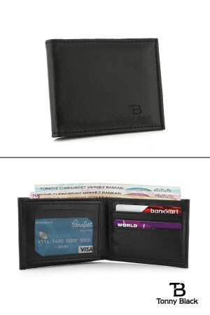 Original Herren-Geldbörse aus schwarzem, stilvollem Leder mit Geschenkbox, Kartenhalter-Geldbörse mit Kartenhalter und Papiergeldfach TBDC00002 - 4