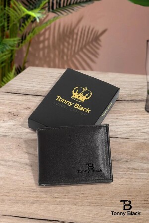 Original Herren-Geldbörse aus schwarzem, stilvollem Leder mit Geschenkbox, Kartenhalter-Geldbörse mit Kartenhalter und Papiergeldfach TBDC00002 - 5