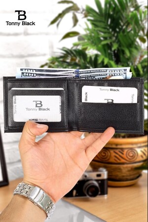 Original Herren-Geldbörse aus schwarzem, stilvollem Leder mit Geschenkbox, Kartenhalter-Geldbörse mit Kartenhalter und Papiergeldfach TBDC00002 - 6