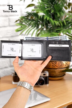 Original Herren-Geldbörse aus schwarzem, stilvollem Leder mit Geschenkbox, Kartenhalter-Geldbörse mit Kartenhalter und Papiergeldfach TBDC00002 - 7