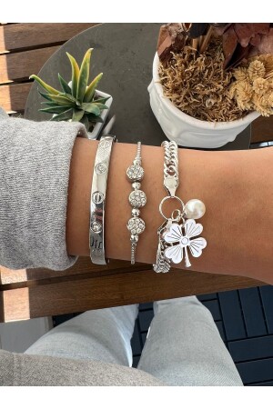 Originales 3-teiliges Armbandset für Damen, silberfarben, mit Rechnung, garantiert kein Verblassen der Farbe - 2