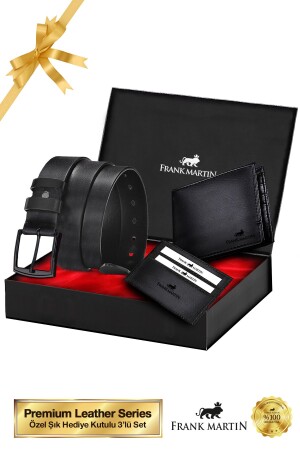 Originales Set mit 3 stilvollen Herren-Geldbörsen, Kartenhaltern und Gürteln aus Leder in einer besonderen Geschenkbox 50-001 FRNKCK10300 - 3