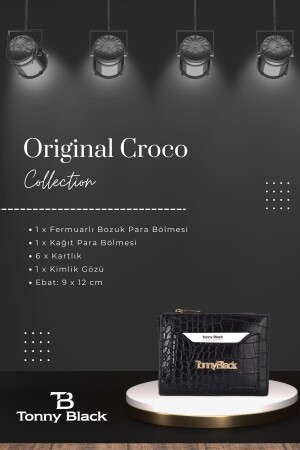 Orijinal Kadın Kartlıklı Kağıt & Bozuk Para Bölmeli Timsah Croco Model Şık Mini Kartlık Cüzdan - 4