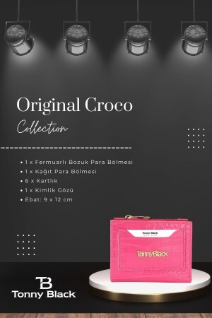 Orijinal Kadın Kartlıklı Kağıt & Bozuk Para Bölmeli Timsah Croco Model Şık Mini Kartlık Cüzdan TBKK00002 - 4