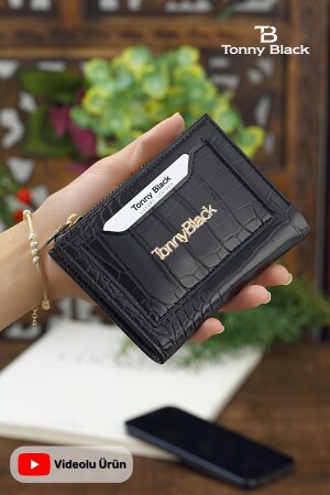 Orijinal Kadın Kartlıklı Kağıt & Bozuk Para Bölmeli Timsah Croco Model Şık Mini Kartlık Cüzdan TBKK00002 - 1