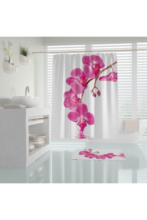 Orkide Çiçek Desenli Dijital Baskılı Solma Yapmaz Su Geçirmez Polyester Kumaş Banyo Perdesi Orchid 180x200 - 2
