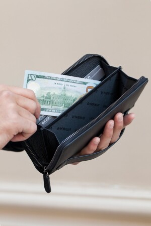 Orleans Handtasche aus echtem Leder in Schwarz mit RFID-Blockierung und Telefonfach, Geldbörse, Kartenhalter ORLEANSGUTI - 5