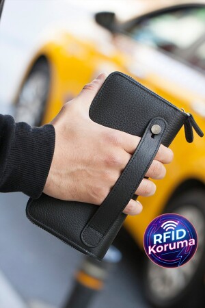 Orleans Handtasche aus echtem Leder in Schwarz mit RFID-Blockierung und Telefonfach, Geldbörse, Kartenhalter ORLEANSGUTI - 2