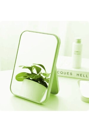 Orman Yeşili Renk Kare Masaüstü Ayna - Taşınabilir Makyaj Aynası Dekoratif Plastik 15cm x 10cm - 1