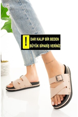 Orthopädische Hausschuhe für Damen, Beige, Sabo, Keilabsatz, stilvolle, bequeme Hausschuhe für den Alltag - 2