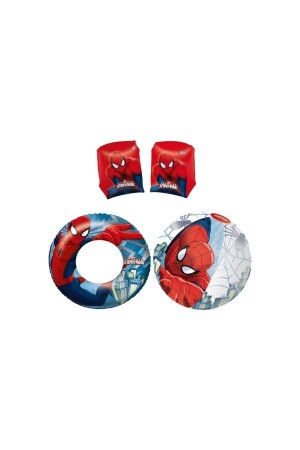 Örümcek Adam Lisanslı Yüzme Seti Havuz Deniz Topu Kolluk Simit Spiderman Kolluk Simit Top set - 2