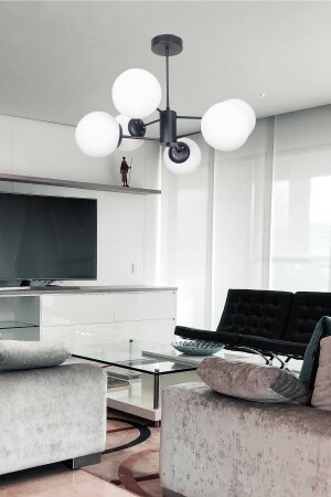 Oscar Modernes, luxuriöses Design, schwarzes Gehäuse, weißes Glas, Wohnzimmer – Küche – Schlafzimmer, 6-teiliger Kronleuchter OSC6224 - 1