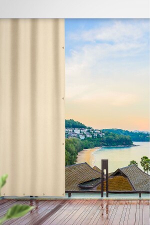 Ösen-Balkonvorhang mit Breiten- und Längenoptionen in allen Größen – Balkon-Leinencreme - 1