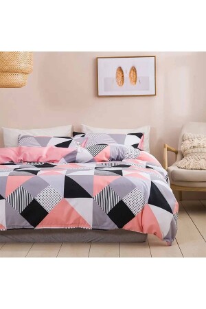 Osso Double Sided Pink Grey Geometrisch skandinavisches Baumwollsatin-Doppelbettbezug-Set ossoisknev - 3