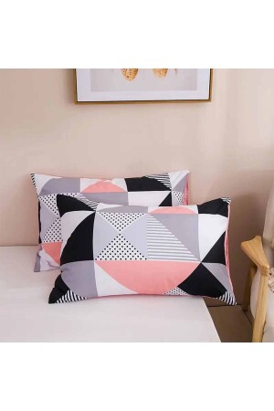 Osso Double Sided Pink Grey Geometrisch skandinavisches Baumwollsatin-Doppelbettbezug-Set ossoisknev - 5