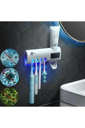 Otomatik Diş Macunu Sıkacağı Ve Sterilizatö 4 Adet Diş Fırçası Tutuculu brandshop66113298 - 2