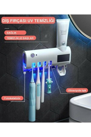 Otomatik Diş Macunu Sıkacağı Ve Sterilizatö 4 Adet Diş Fırçası Tutuculu brandshop66113298 - 5