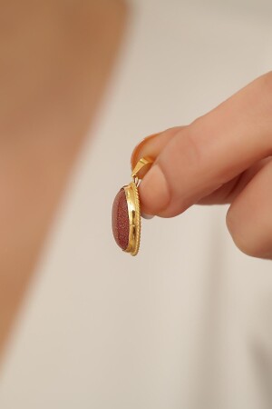 Ovaler Anhänger aus 14 Karat Gold mit silbrigem Achatstein UCSMLAKKTSLOVL - 4