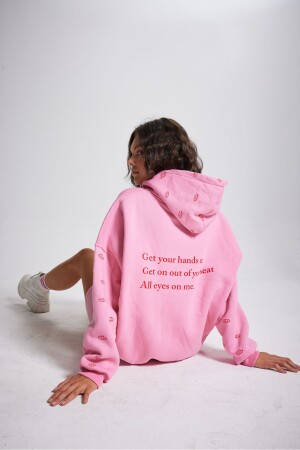 Oversize Kapüşonlu Unisex Eye Sweatshirt Pembe HLEYESWEAT - 3