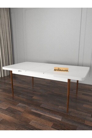 Ovo Beyaz 80x130 Cm Açılır Yemek Masası - 6 Kişilik Masa Sandalye Takımı - Krem - 3