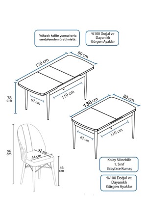 Ovo Beyaz 80x130 Cm Açılır Yemek Masası - 6 Kişilik Masa Sandalye Takımı - Krem - 6