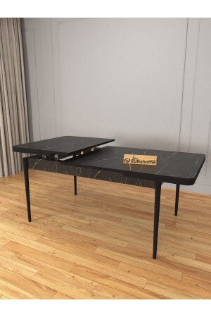 Ovo Lotus 80x130 Cm Açılır Yemek Masası - 6 Kişilik Masa Sandalye Takımı - Siyah - 4