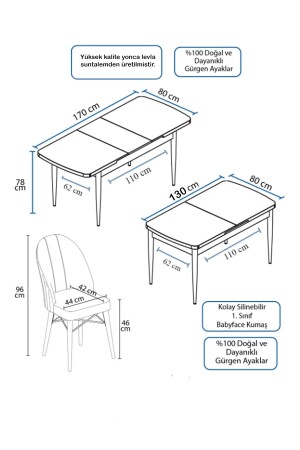 Ovo Moonstone 80x130 cm ausziehbares Küchentischset für 6 Personen, Tischstuhlset - Grau Ovo-03 - 9