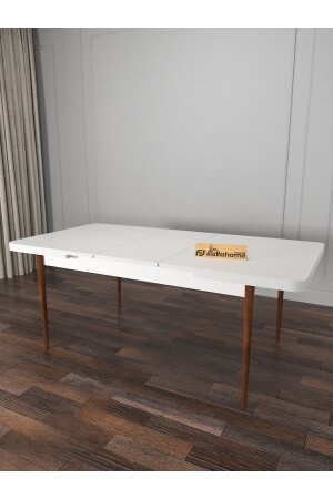 Ovo White 80x130 cm ausziehbarer Esstisch - Tisch- und Stuhlset für 6 Personen - Creme - 5