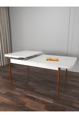 Ovo White 80x130 cm ausziehbarer Esstisch - Tisch- und Stuhlset für 6 Personen - Creme - 6