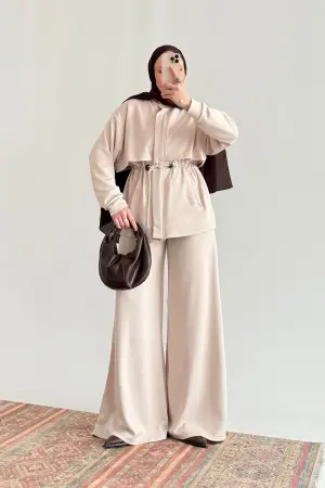 Oysh. Yumuşak Dokulu Ceket Takım Bej - Nuuwears