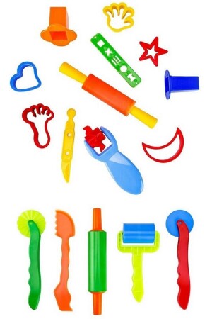 Oyun Hamuru Şekillendirme Komple Set 16 Parça Küçük Şekiller Ve Merdane Bıçak Silindir - Brons