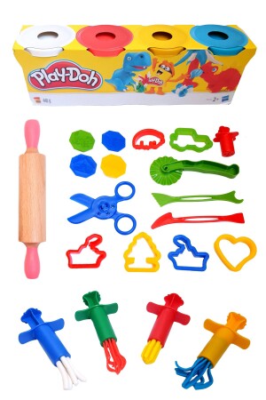 مجموعة من الخبز (MNZ-Play Dough Set) (لعب دو 4 قطع من الخبز - رولر - قالبات الشكل و مجموعة مطبوعات الحقن) - Cocota Toys