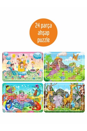 Oyun Zamanı, Sevimli Dinazorlar, Deniz Canlıları, Sevimli Hayvanlar Ahşap 24 Parça Puzzle Puzzle 1655 - 4