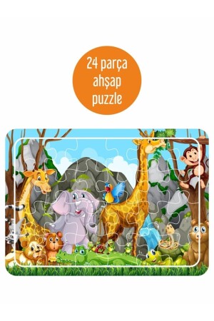 Oyun Zamanı- Sevimli Dinazorlar- Deniz Canlıları- Sevimli Hayvanlar Ahşap 4'lü Puzzle Seti - 6