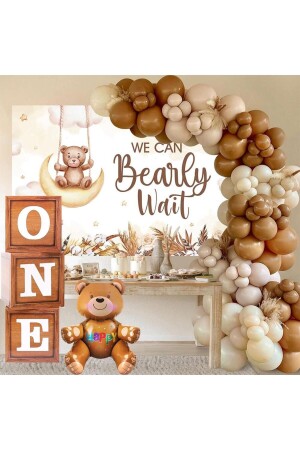 Oyuncak Ayı Temalı 1 Yaş Doğum Günü Seti; Ahşap Görünümlü One Kutu- Ayıcık Folyo Ve Retro Balon Zinc - Patladı Gitti