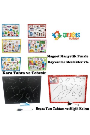 Oyuncak Eğitici Şekilli Magnet Puzzle ve Çift Taraflı Yazı Tahtası 3+ Yaş Üzeri Çocuklar İçin - 2