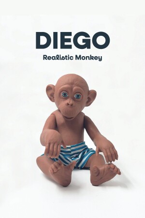 Oyuncak Maymun Diego-35cm Gerçekçi Et Dokulu-renkli Şortlu Diego-Maymun - 1