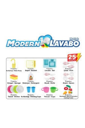 Oyuncak Modern Lavabo Mutfak Pilli Gerçek Su Akan Lavabo Seti - 5