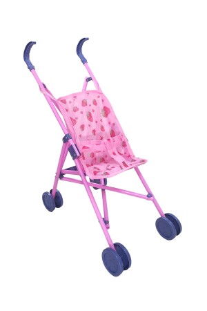 Oyuncak Puset Katlanabilir Bebek Arabası Pembe Baston Plastik Bebek Puseti Çilek Desenli - 1
