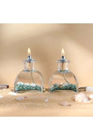 Ozeangrünes dekoratives Öllampen-Kerzen-Set mit 2 Stück R-13212 - 3