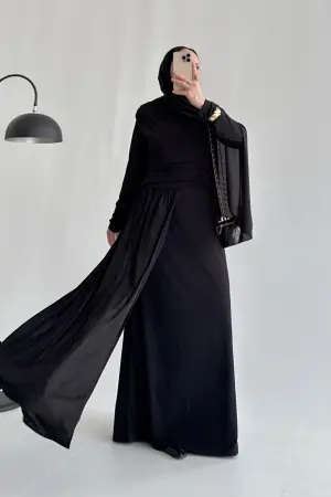 Özel Seri Parçalı Drape Elbise Siyah - Nuuwears