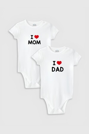 Özel Tasarım I Love Mom I Love Dad Anne Baba Ikili Bebek Body Beyaz Badi Zıbın 5213-5214 - 1