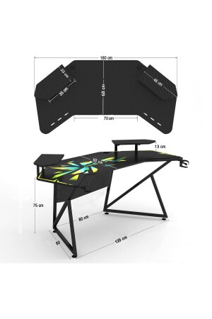 Özel Tasarım Kanatlı Oyuncu Masası 160 Cm Rgb Işıklı Mouse Pad Bardaklık Ve Kulaklık Tutucu - 6