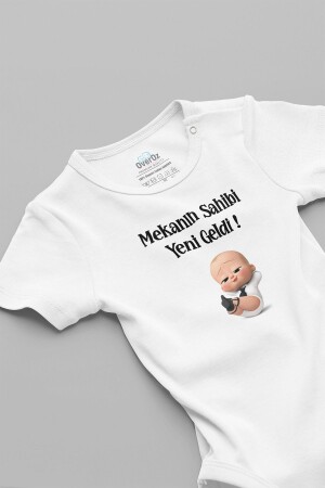 Özel Tasarım Patron Bebek Mekanın Sahibi Yeni Geldi Yazılı Bebek Body Beyaz Badi Zıbın 5128 - 1