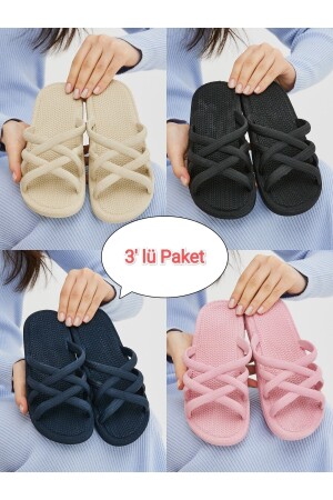 Packung mit 3 Hausschuhen in Strohoptik für Zuhause, Außenpool, Meer, Strand, Badezimmer, Hausschuhe, Mitgift-Set - Moda Devrin