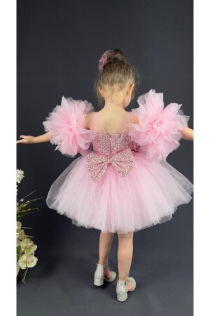 Paillettenbesetztes Kinder-Abendkleid mit Pompom-Ärmeln, Geburtstagskleid, 23. April, Kleid zy1 - 2