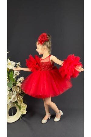 Paillettenbesetztes Kinder-Abendkleid mit Pompom-Ärmeln, Geburtstagskleid, 23. April, Kleid zy1 - 2