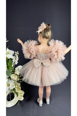 Paillettenbesetztes Kinder-Abendkleid mit Pompom-Ärmeln, Geburtstagskleid, 23. April, Kleid zy1 - 2