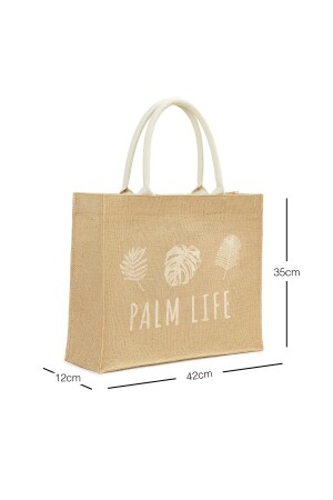 Palm Life Baskılı Hasır Renkli Naturel Jüt Alışveriş, Omuz, Kol, Deniz Plaj Çantası 42x12x35 OCH.BBG.V059 - 8